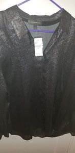 Shear sparkle black button down shirt